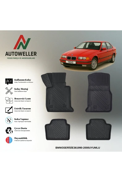 AutoWeller BMW 3 Serisi E36 1990-2000 Havuzlu 3D TPE Oto Paspas Takımı ürün görseli 1