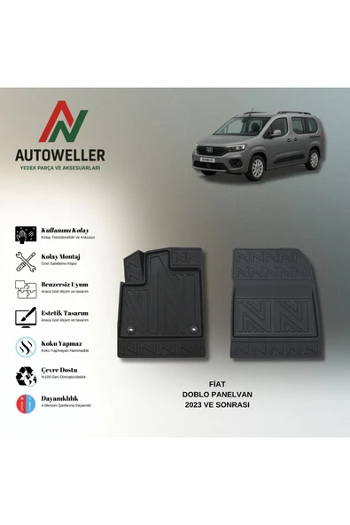 AutoWeller Fiat Doblo Panelvan 2023 Sonrası Havuzlu 3D TPE Oto Paspas Takımı ürün görseli 1