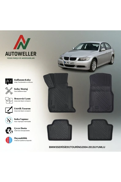 AutoWeller BMW 3 Serisi E91 2004-2013 Touring Havuzlu 3D TPE Oto Paspas Takımı ürün görseli 1