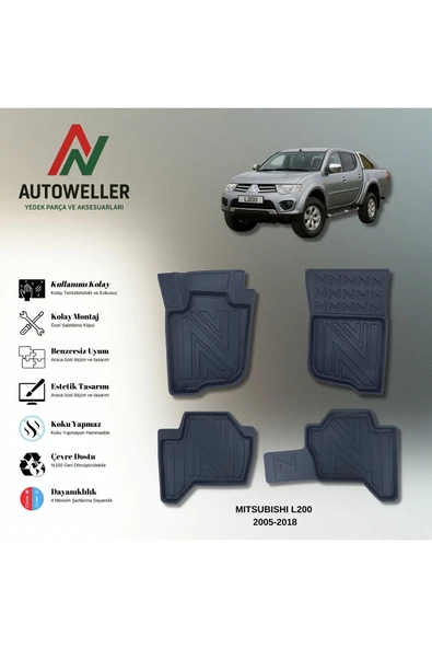 AutoWeller Mitsubishi L200 2005-2018 Havuzlu 3D TPE Oto Paspas Takımı ürün görseli 1