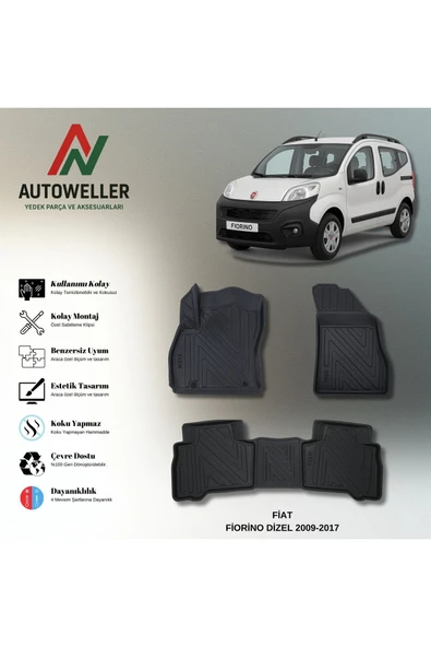 AutoWeller Fiat Fiorino Dizel 2007-2019 Havuzlu 3D TPE Oto Paspas Takımı ürün görseli 1