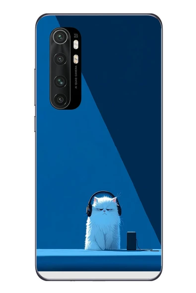 Le Balvo Xiaomi Mi 10 Lite Uyumlu Kulaklı Kedi Baskılı Silikon Kılıf ürün görseli 1