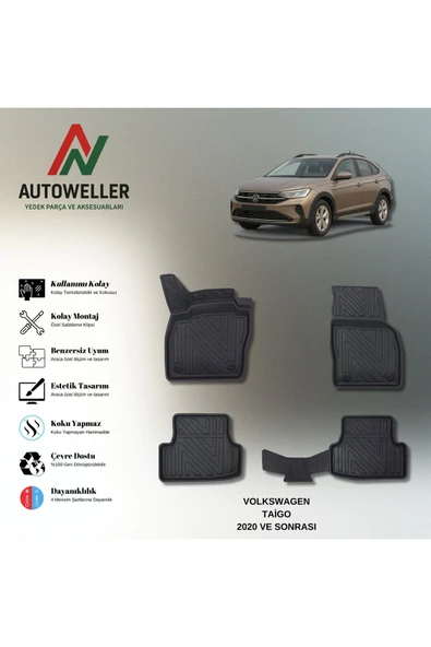 AutoWeller Volkswagen Taigo 2020 Sonrası Havuzlu 3D TPE Oto Paspas Takımı ürün görseli 1