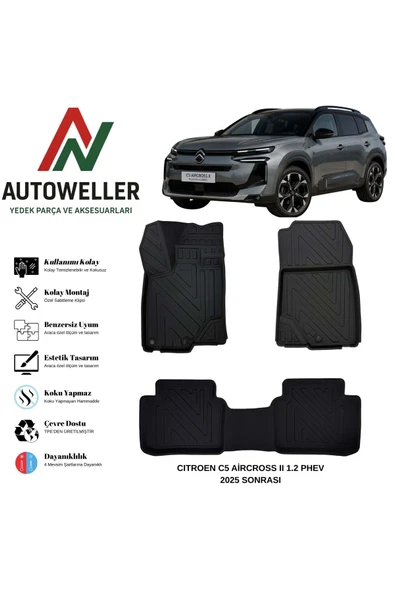 AutoWeller Citroen C5 Aircross II 2025 Sonrası Havuzlu Oto 1.2 Mhev Havuzlu 3D TPE Oto Paspas Takımı ürün görseli 1