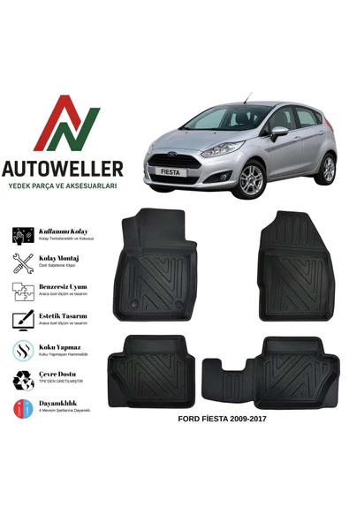 AutoWeller Ford Fiesta 2009-2017 Havuzlu Oto Havuzlu 3D TPE Oto Paspas Takımı ürün görseli 1