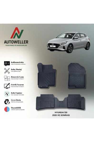 AutoWeller Hyundai i20 2020 Sonrası Havuzlu 3D TPE Oto Paspas Takımı ürün görseli 1