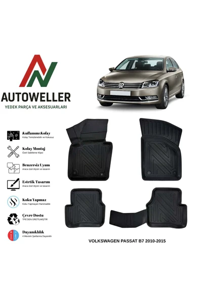 AutoWeller Volkswagen Passat B7 2010-2015 Havuzlu Oto Havuzlu 3D TPE Oto Paspas Takımı ürün görseli 1