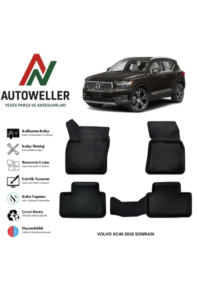 AutoWeller Volvo XC40 2018 Sonrası Havuzlu Oto Benzinli Havuzlu 3D TPE Oto Paspas Takımı ürün görseli 1