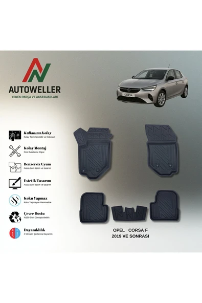 AutoWeller Opel Corsa F 2019 Sonrası Havuzlu Oto Benzin Havuzlu 3D TPE Oto Paspas Takımı ürün görseli 1