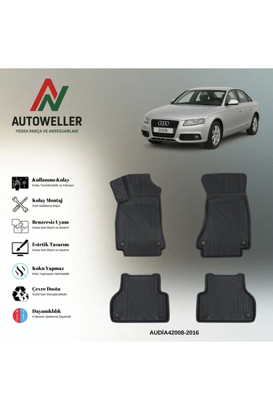 AutoWeller Audi A4 2008-2016 Havuzlu 3D TPE Oto Paspas Takımı ürün görseli 1