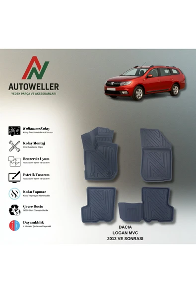 AutoWeller Dacia Logan 2013 Sonrası Havuzlu 3D TPE Oto Paspas Takımı ürün görseli 1