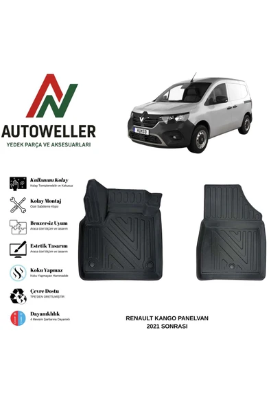 AutoWeller Renault Kangoo 2021 Sonrası Havuzlu Oto Panelvan Havuzlu 3D TPE Oto Paspas Takımı ürün görseli 1