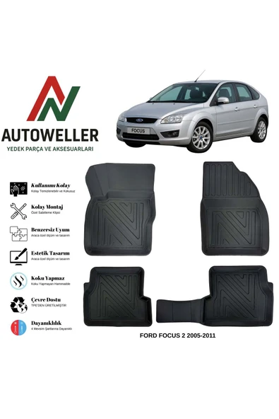 AutoWeller Ford Focus 2005-2011 Havuzlu Oto Havuzlu 3D TPE Oto Paspas Takımı ürün görseli 1