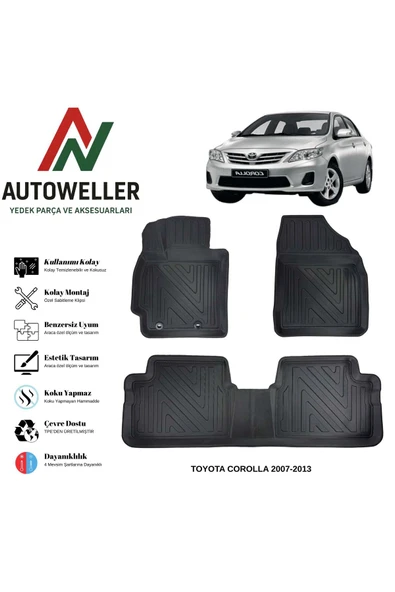 AutoWeller Toyota Corolla 2007-2013 Havuzlu Oto Havuzlu 3D TPE Oto Paspas Takımı ürün görseli 1