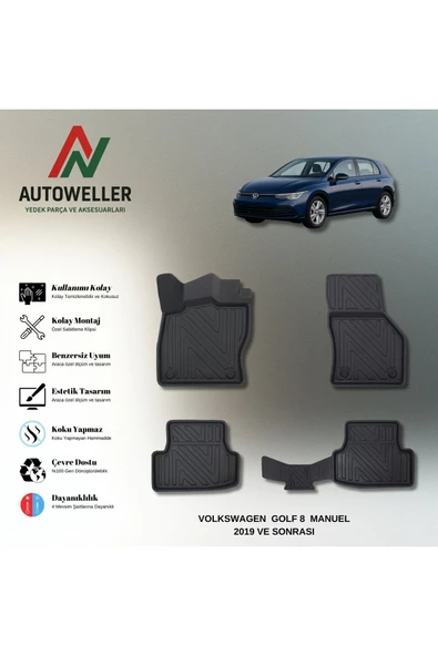 AutoWeller Volkswagen Golf 8 2019 Sonrası Tsi Havuzlu 3D TPE Oto Paspas Takımı ürün görseli 1