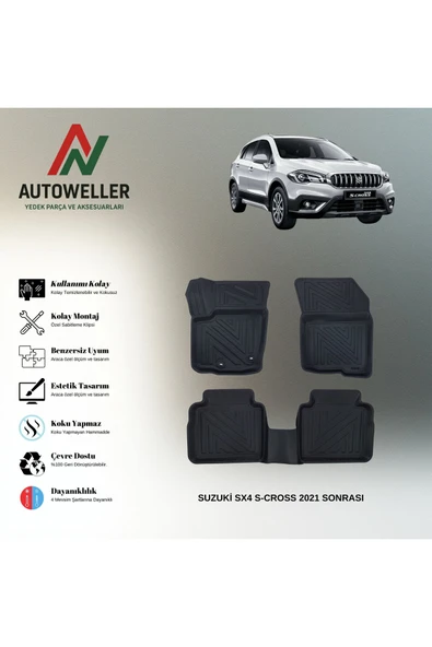AutoWeller Suzuki SX4 S-Cross 2021 Sonrası Havuzlu 3D TPE Oto Paspas Takımı ürün görseli 1