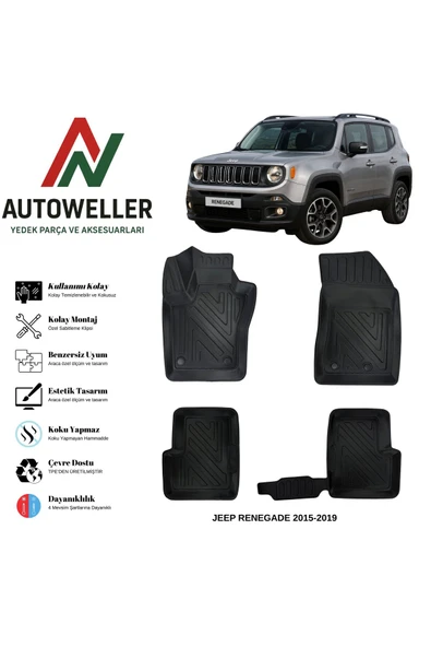 AutoWeller Jeep Renegade 2019 Sonrası Havuzlu Oto Havuzlu 3D TPE Oto Paspas Takımı ürün görseli 1