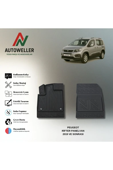 AutoWeller Peugeot Rifter Panelvan 2019 Sonrası Havuzlu 3D TPE Oto Paspas Takımı ürün görseli 1