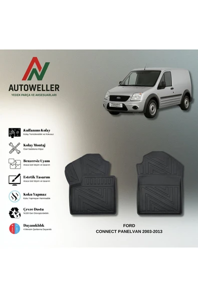 AutoWeller Ford Connect 2002-2013 Panelvan Havuzlu 3D TPE Oto Paspas Takımı ürün görseli 1