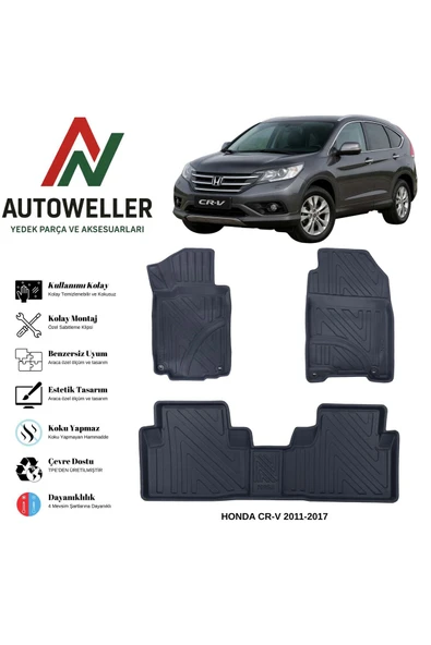 AutoWeller Honda CR-V 2011-2017 Havuzlu Oto Havuzlu 3D TPE Oto Paspas Takımı ürün görseli 1