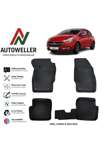 AutoWeller Opel Corsa E 2014-2019 Havuzlu Oto Havuzlu 3D TPE Oto Paspas Takımı ürün görseli 1