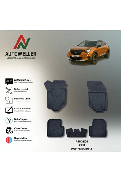 AutoWeller Peugeot 2008 2019 Sonrası Havuzlu 3D TPE Oto Paspas Takımı ürün görseli 1