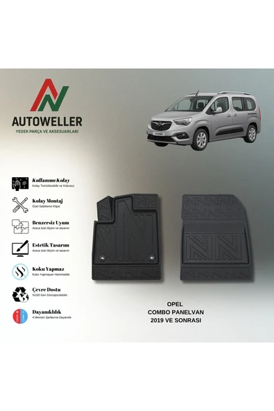 AutoWeller Opel Combo Panelvan 2019 Sonrası Havuzlu 3D TPE Oto Paspas Takımı ürün görseli 1