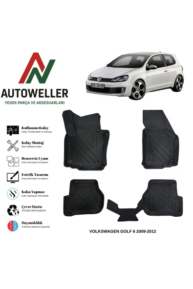 AutoWeller Volkswagen Golf 6 2008-2012 Havuzlu Oto Havuzlu 3D TPE Oto Paspas Takımı ürün görseli 1