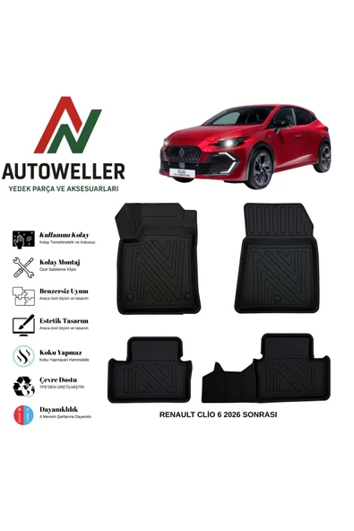 AutoWeller Renault Clio 6 2026 Sonrası Havuzlu Oto Havuzlu 3D TPE Oto Paspas Takımı ürün görseli 1