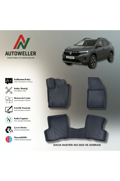 AutoWeller Dacia Duster 2018-2022 4x2 Havuzlu 3D TPE Oto Paspas Takımı ürün görseli 1