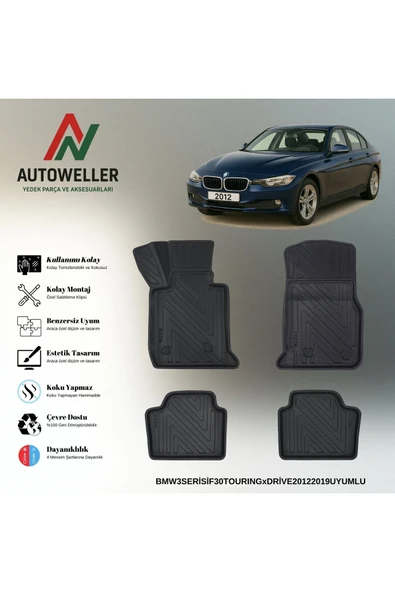 AutoWeller BMW 3 Serisi F31 2012-2019 Touring xDrive Havuzlu 3D TPE Oto Paspas Takımı ürün görseli 1