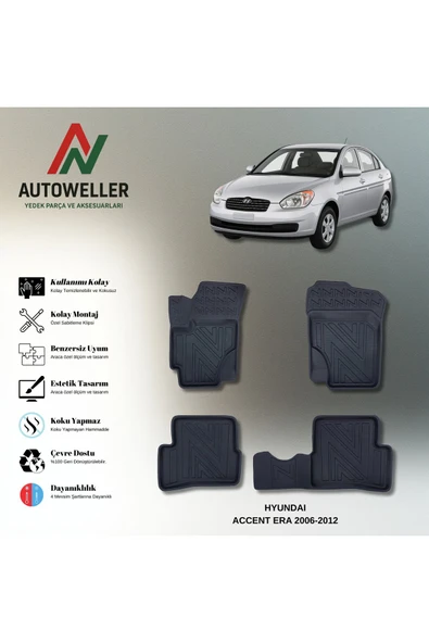 AutoWeller Hyundai Accent Era 2006-2012 Havuzlu 3D TPE Oto Paspas Takımı ürün görseli 1
