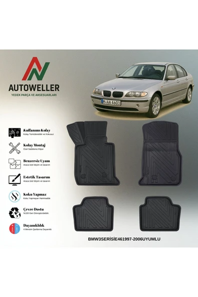 AutoWeller BMW 3 Serisi E46 1997-2006 Havuzlu 3D TPE Oto Paspas Takımı ürün görseli 1
