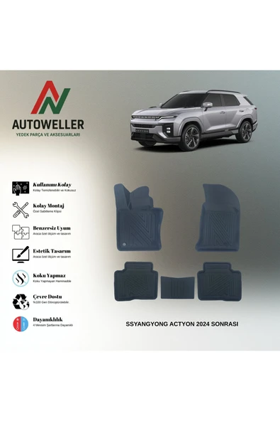 AutoWeller SsangYong Actyon 2024 Sonrası Havuzlu 3D TPE Oto Paspas Takımı ürün görseli 1