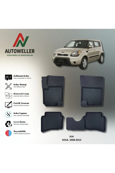 AutoWeller Kia Soul 2008-2013 Havuzlu 3D TPE Oto Paspas Takımı ürün görseli 1