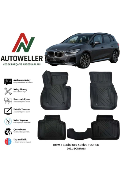 AutoWeller BMW 2 Serisi U06 A. Tourer 2021 Sonrası Havuzlu Oto Havuzlu 3D TPE Oto Paspas Takımı ürün görseli 1