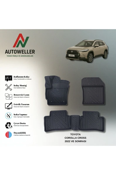 AutoWeller Toyota Corolla Cross 2022 Sonrası Havuzlu 3D TPE Oto Paspas Takımı ürün görseli 1