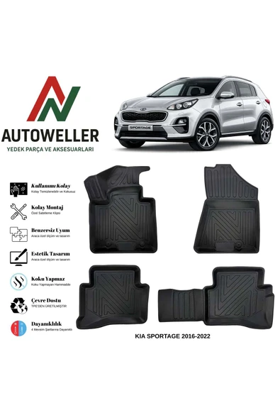 AutoWeller Kia Sportage 2016-2022 Havuzlu Oto Havuzlu 3D TPE Oto Paspas Takımı ürün görseli 1