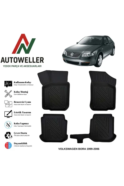 AutoWeller Volkswagen Bora 1999-2006 Havuzlu Oto Sedan Havuzlu 3D TPE Oto Paspas Takımı ürün görseli 1