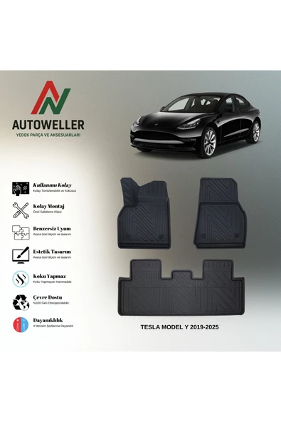 AutoWeller Tesla Model Y 2019-2024 Havuzlu 3D TPE Oto Paspas Takımı ürün görseli 1