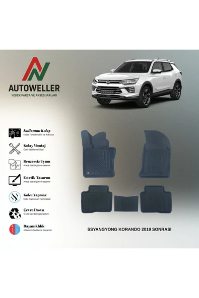 AutoWeller SSsangYong Korando 2019 Sonrası Havuzlu 3D TPE Oto Paspas Takımı ürün görseli 1