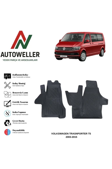 AutoWeller Volkswagen Transporter T5 2003-2015 Havuzlu Oto Havuzlu 3D TPE Oto Paspas Takımı ürün görseli 1