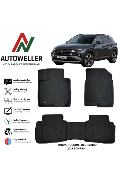 AutoWeller Hyundai Tucson 2021 Sonrası Havuzlu Oto Full Hybrid Havuzlu 3D TPE Oto Paspas Takımı ürün görseli 1