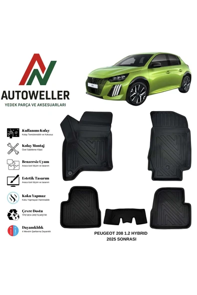 AutoWeller Peugeot 208 2025 Sonrası Havuzlu Oto 1.2 Hybrid Havuzlu 3D TPE Oto Paspas Takımı ürün görseli 1