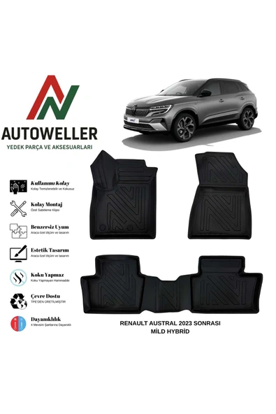 AutoWeller Renault Austral 2023 Sonrası Havuzlu Oto Mild Hybrit Havuzlu 3D TPE Oto Paspas Takımı ürün görseli 1