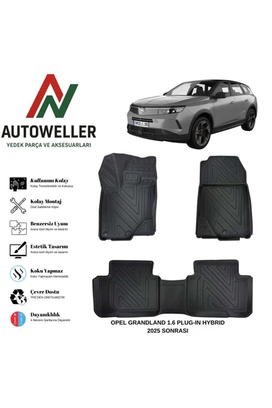 AutoWeller Opel Grandland 2025 Sonrası Havuzlu Oto 1.6 Plug-in Hybrid Havuzlu 3D TPE Oto Paspas Takımı ürün görseli 1