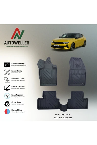 AutoWeller Opel Astra L 2022 Sonrası Havuzlu 3D TPE Oto Paspas Takımı ürün görseli 1