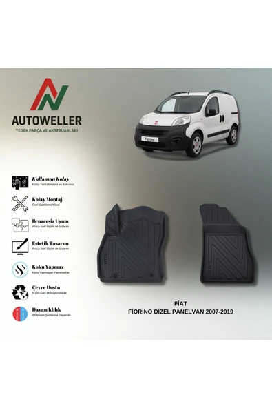 AutoWeller Fiat Fiorino Dizel 2007-2019 Panelvan Havuzlu 3D TPE Oto Paspas Takımı ürün görseli 1