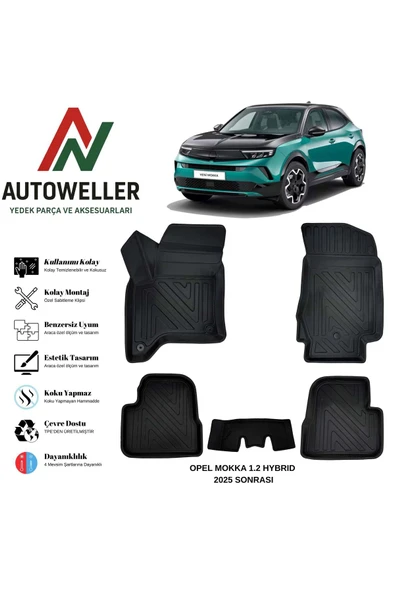 AutoWeller Opel Mokka 2025 Sonrası Havuzlu Oto Hybrid 1.2 Havuzlu 3D TPE Oto Paspas Takımı ürün görseli 1