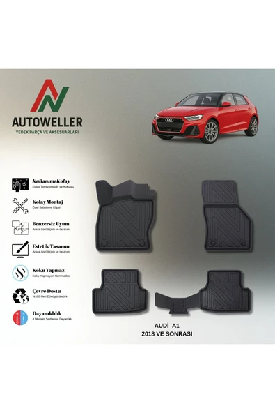 AutoWeller Audi A1 Sortback 2018 Sonrasi Havuzlu 3D TPE Oto Paspas Takımı ürün görseli 1